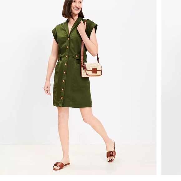 LOFT Dresses & Skirts - Loft Utility Mini Pocket Shirtdress 8  Green Button-Down Dress Old Money 2024